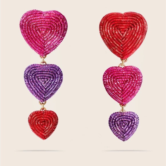 NWT MIGNONNE GAVIGAN Aphrodite Luxe Heart Drop Pink and Purple Earrings - Picture 1 of 2